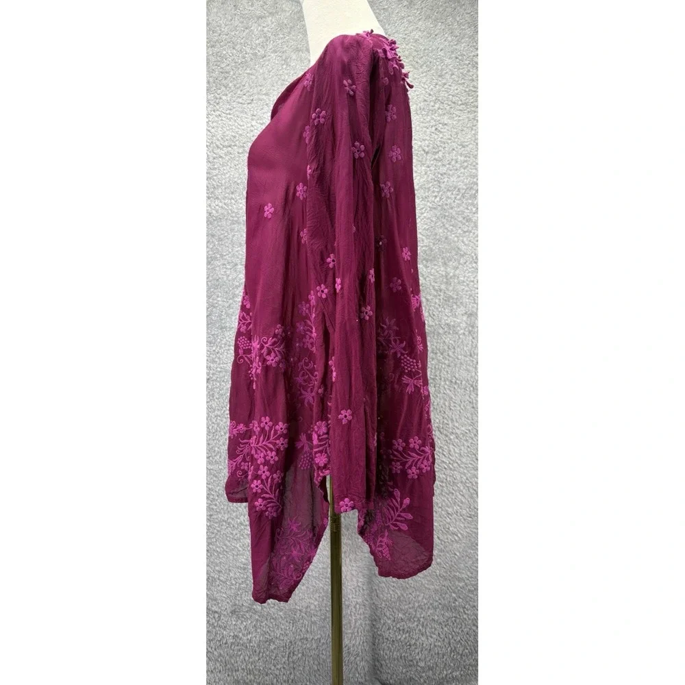 Johnny Was Womens XS Rayon Georgette Blouse Floral Embroidered Eyelet Boho
